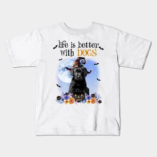 Black Labrador Witch Hat Life Is Better With Dogs Halloween Kids T-Shirt